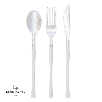Neo Classic White and Silver Plastic Cutlery Set | 32 Pieces