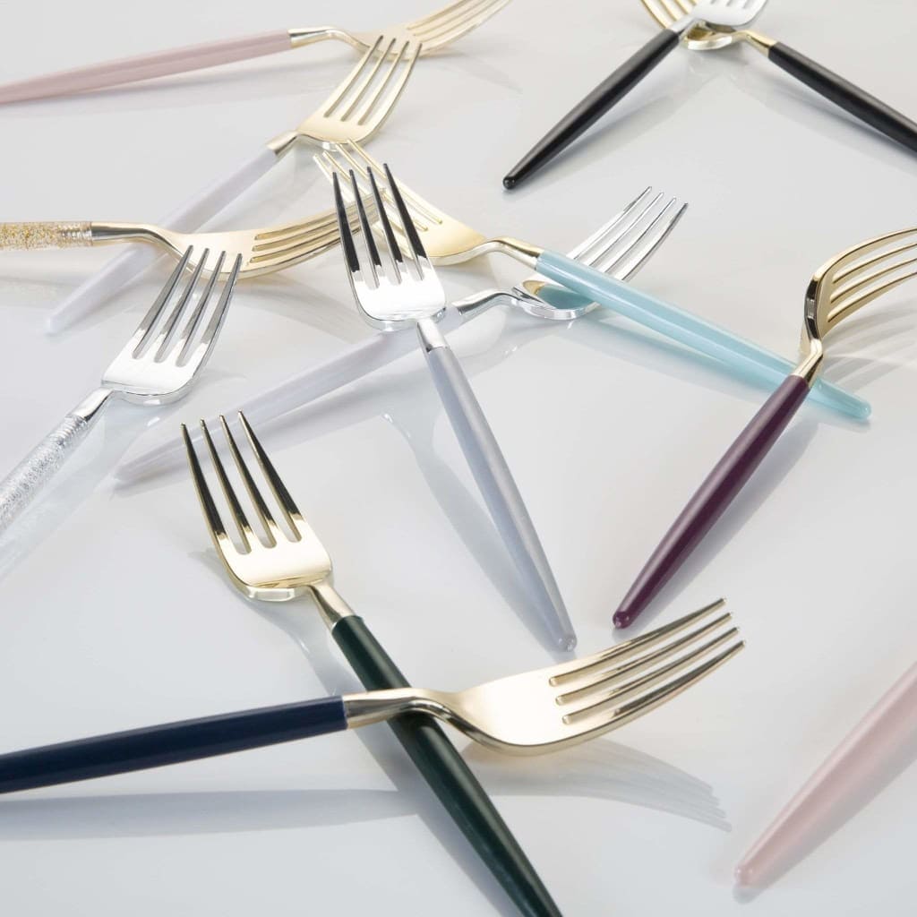 Purple and Gold Plastic Cutlery Set | 32 Pieces