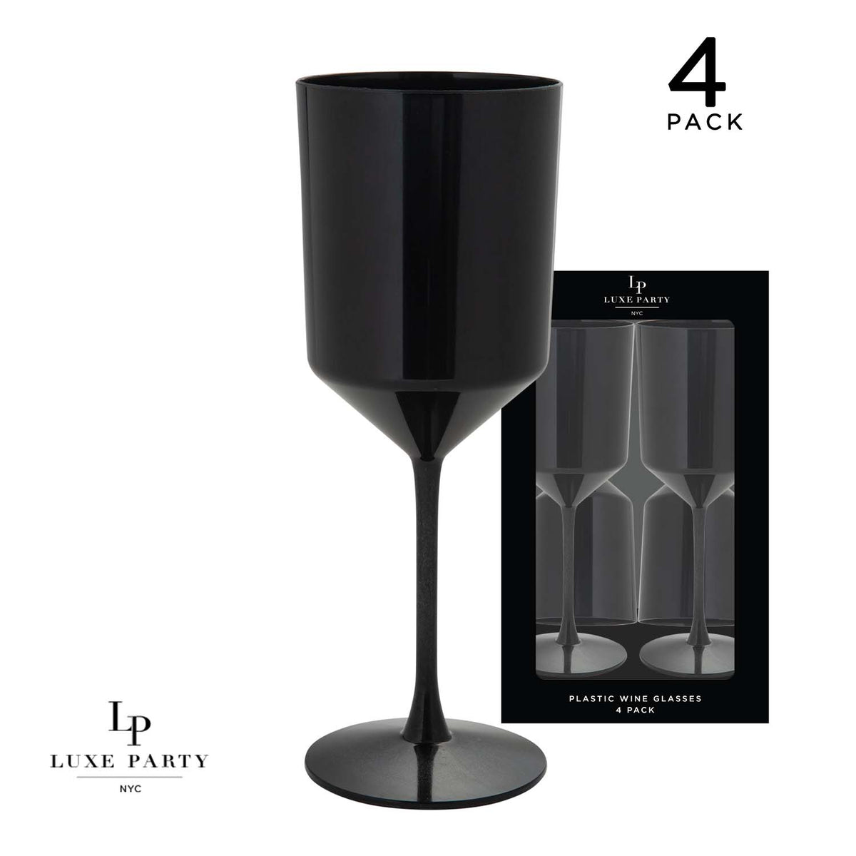 Upscale Round Black Plastic Wine Cups | 4 Cups