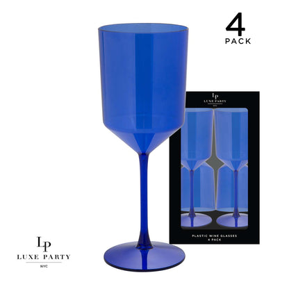 Upscale Round Transparent Blue Plastic Wine Cups | 4 Cups