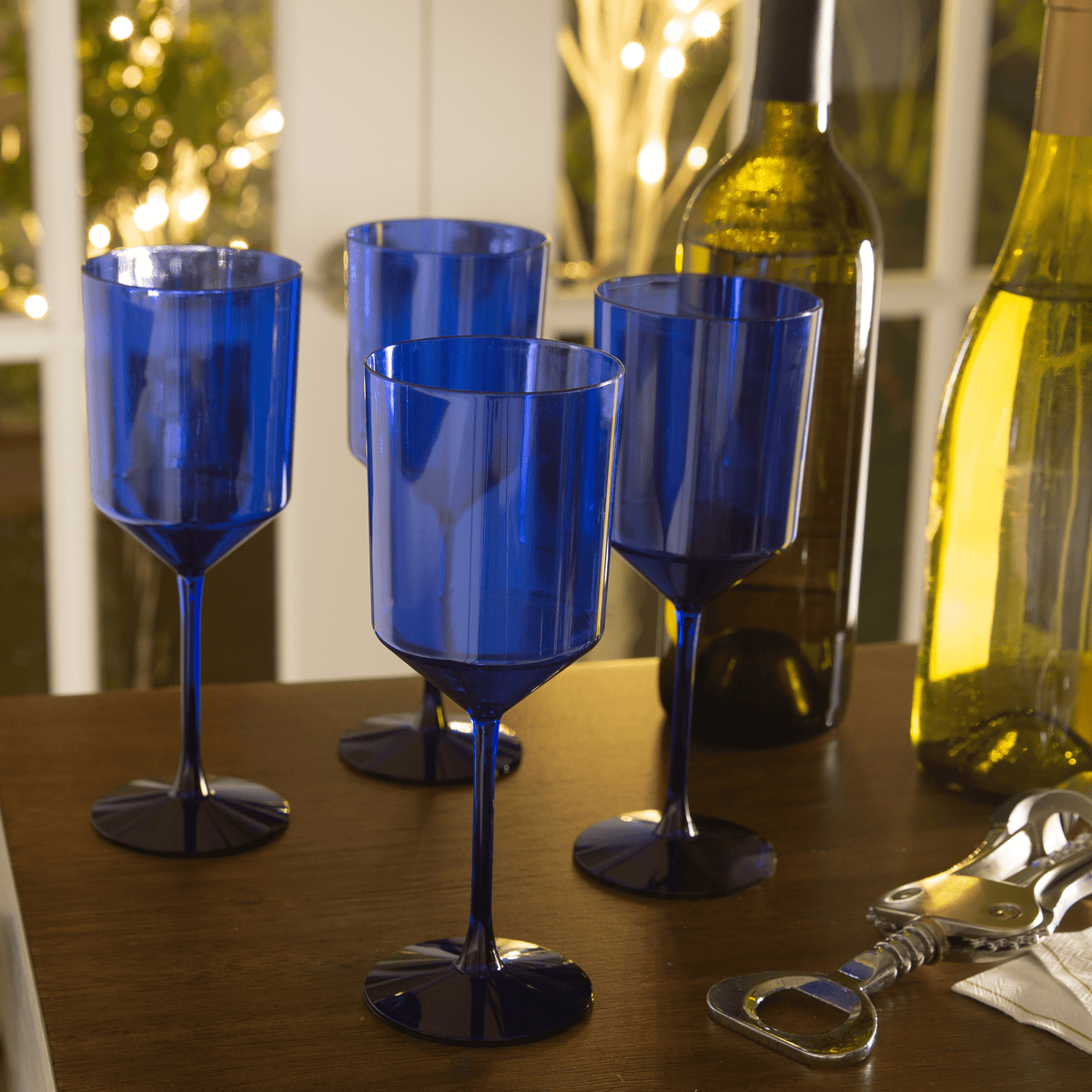 Upscale Round Transparent Blue Plastic Wine Cups | 4 Cups