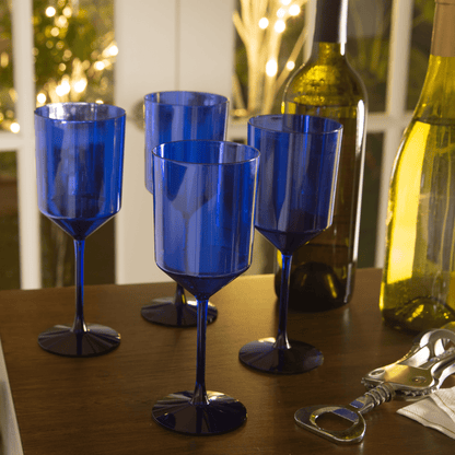 Upscale Round Transparent Blue Plastic Wine Cups | 4 Cups