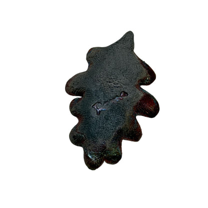 Raku Ceramic Leaf Pendant - Iridescent Rainbow Glaze 40mm Artist Signed