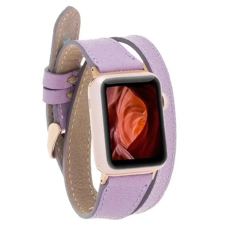 Luxury Double Wrap Purple Leather Apple Watch Band - San Diego