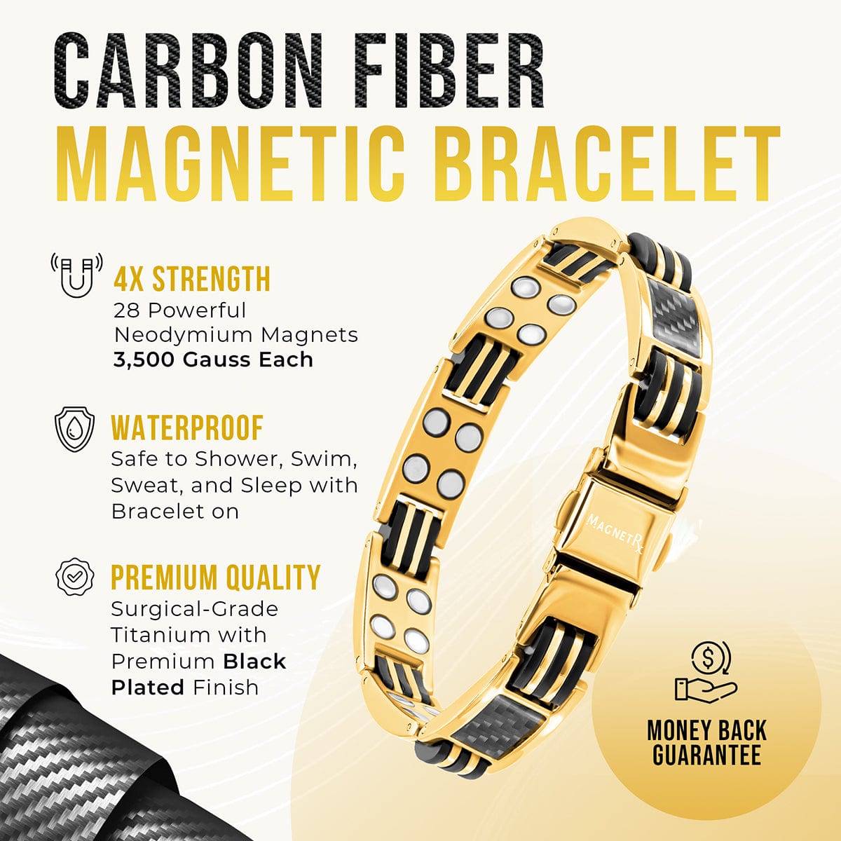 Carbon Fiber Magnetic Bracelet for Men (Gold)