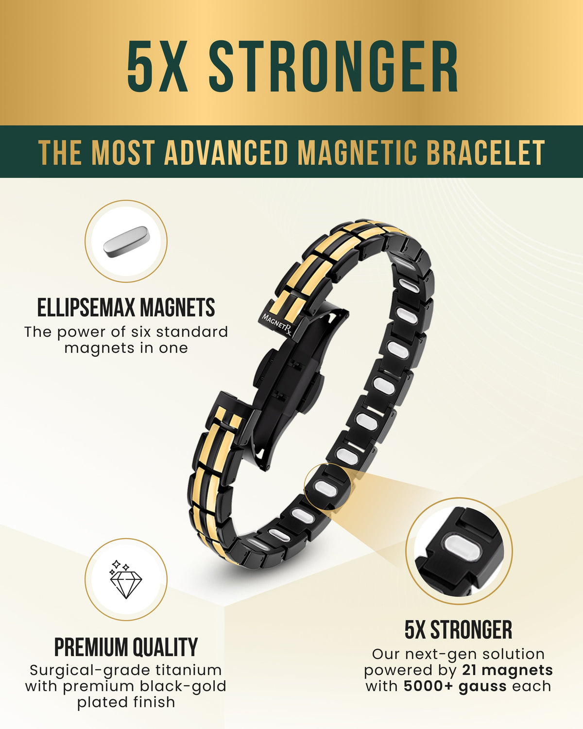 EllipseMAX Magnetic Bracelet for Women (Black & Gold)