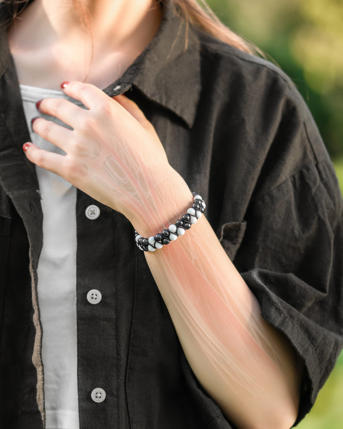 Magnetic Hematite & Moonstone Beaded Bracelet for Women