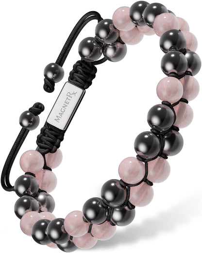 Magnetic Hematite & Rose Quartz Beaded Bracelet for Women