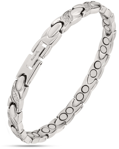 Women's Ultra Strength Magnetic Bracelet Crystal XO (Silver)