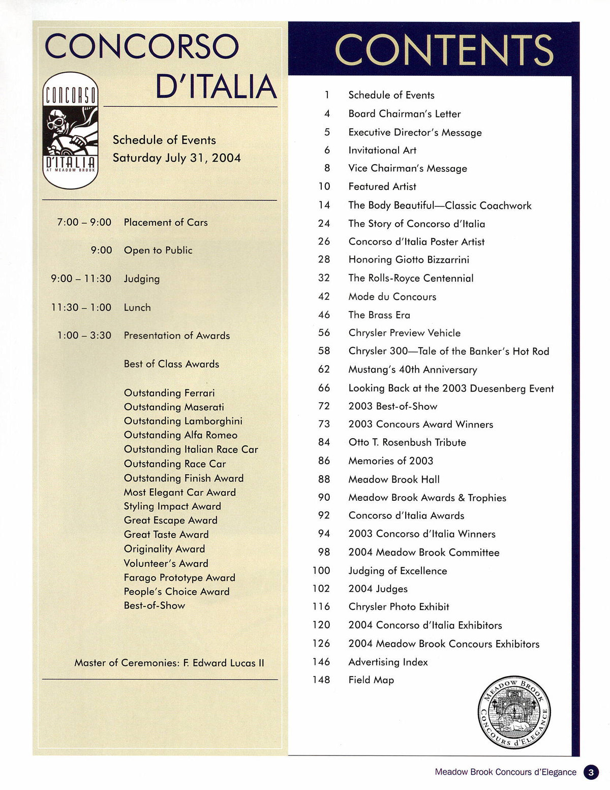 Meadow Brook Hall Concours d'Elegance 2004 Program