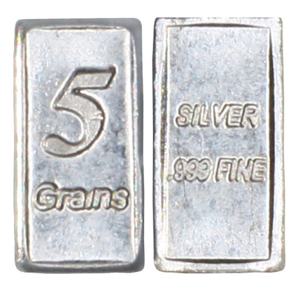 Juego de 5 barras de plata pura sólida – .999 fina, 5 granos cada una, más de 1 gramo en total