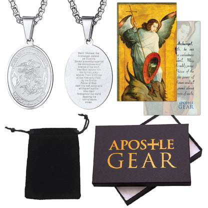 Stainless Steel St. Michael the Archangel Oval Necklace