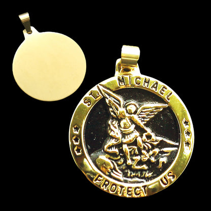 Stainless Steel St. Michael Medal for Men - Gold and Black