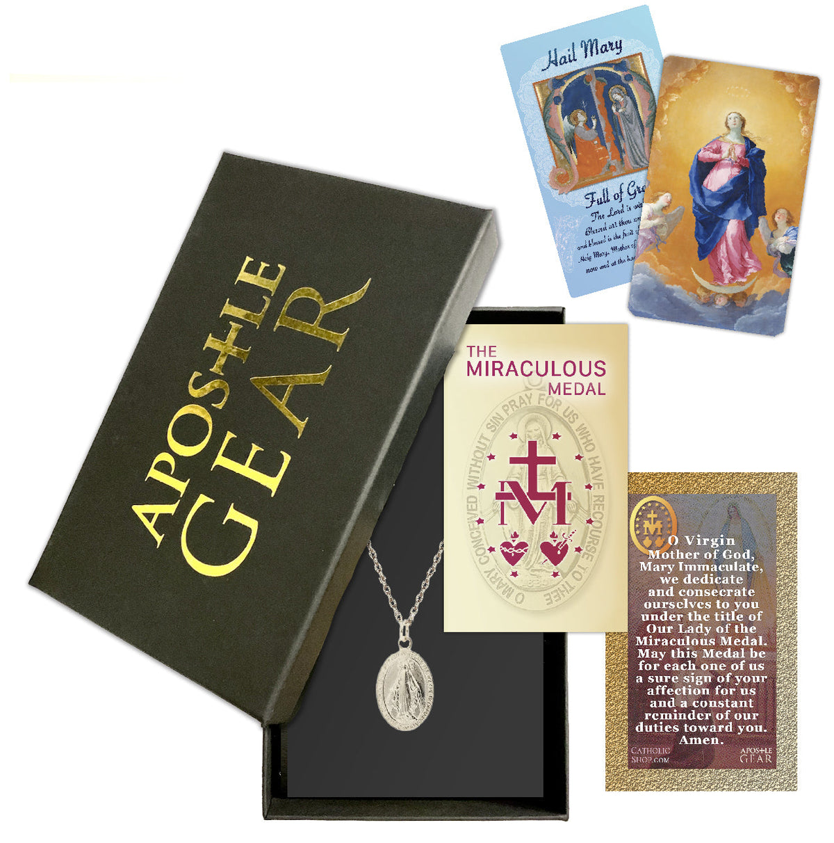 Sterling Silver Miraculous Medal Necklace Gift Set - 3/4-inch