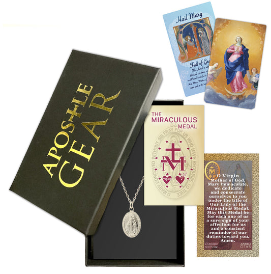 Sterling Silver Miraculous Medal Necklace Gift Set - 3/4-inch