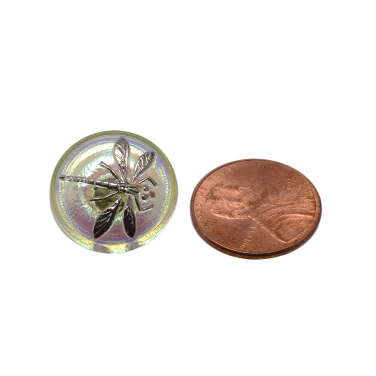 Czech Glass Iridescent Dragonfly Button 18mm - Crystal AB Finish