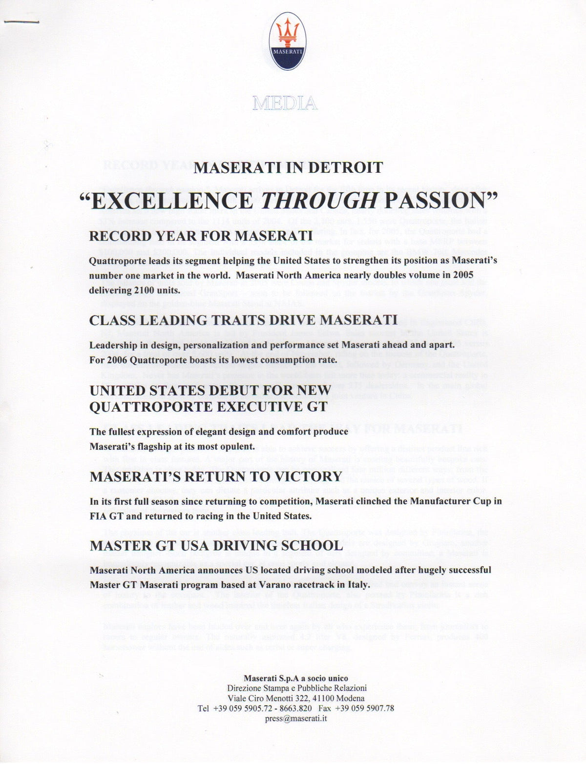 Maserati Press Kit 2006 Detroit NAIAS