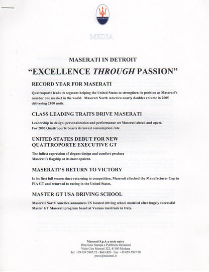 Maserati Press Kit 2006 Detroit NAIAS