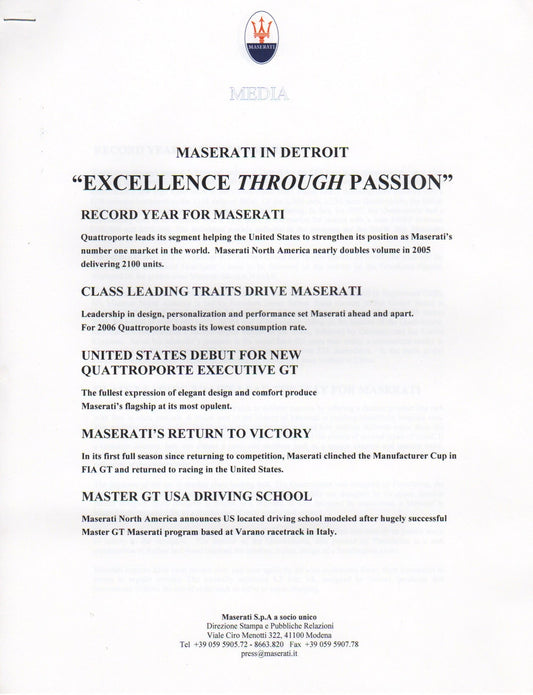 Maserati Press Kit 2006 Detroit NAIAS