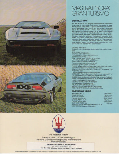 Maserati Bora (US Spec) Brochure