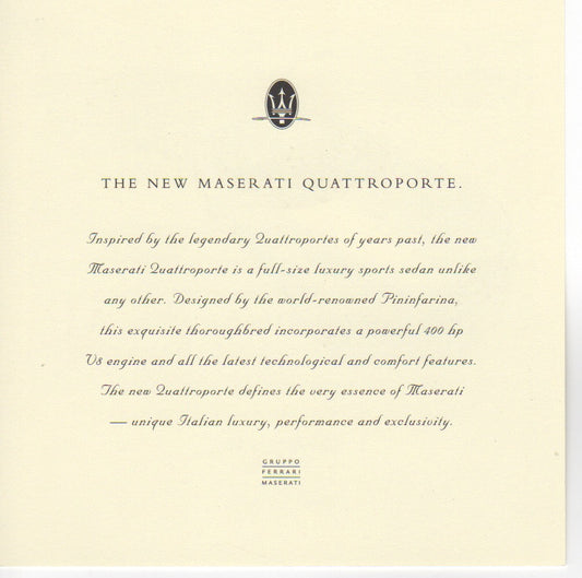 Maserati Quattroporte Presentation Card
