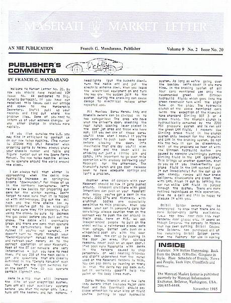 Maserati Market Letter 20