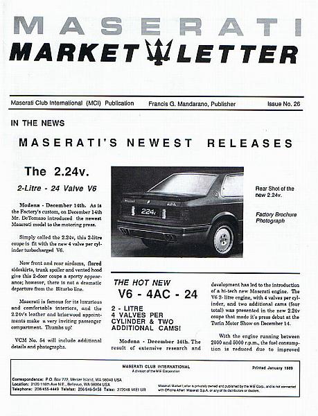 Maserati Market Letter 26