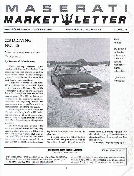 Maserati Market Letter 32