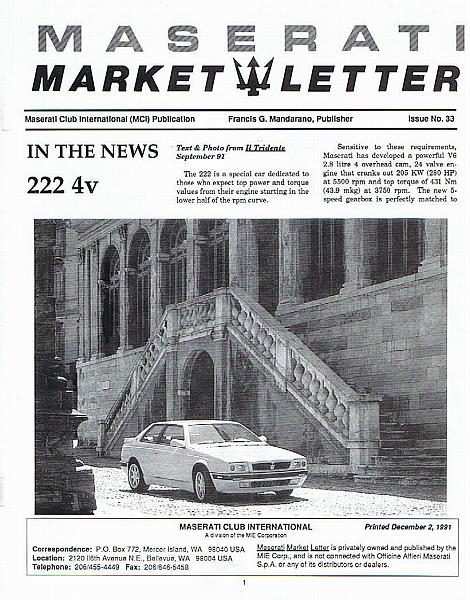 Maserati Market Letter 33