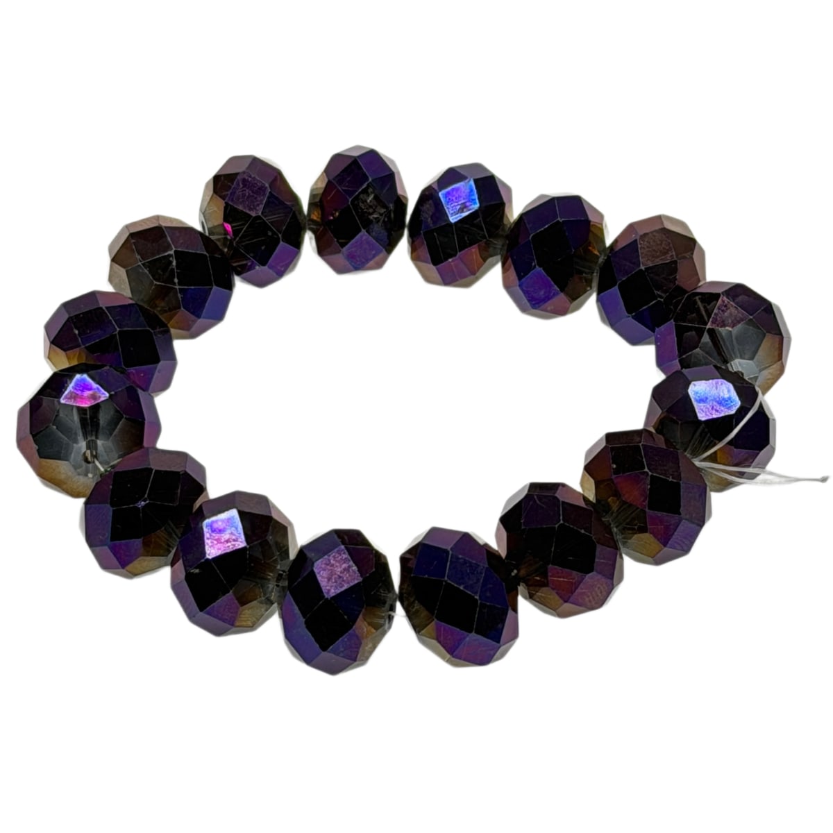 Czech Firepolished Glass Beads 16mm x 13mm Faceted Rondelles Metallic Black Rainbow AB - 16 Bead Strand