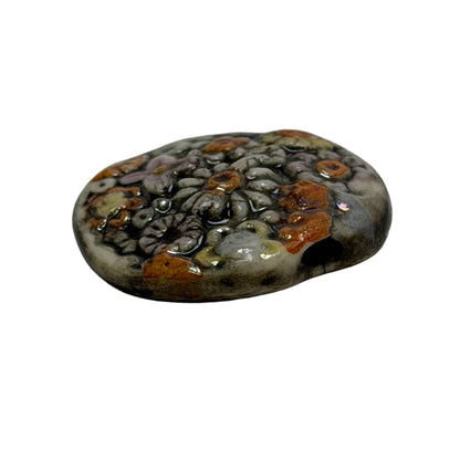 Ceramic Porcelain Pendant - Artist Signed Focal Bead, 34mm Round with Natural Stone Mosaic Pattern