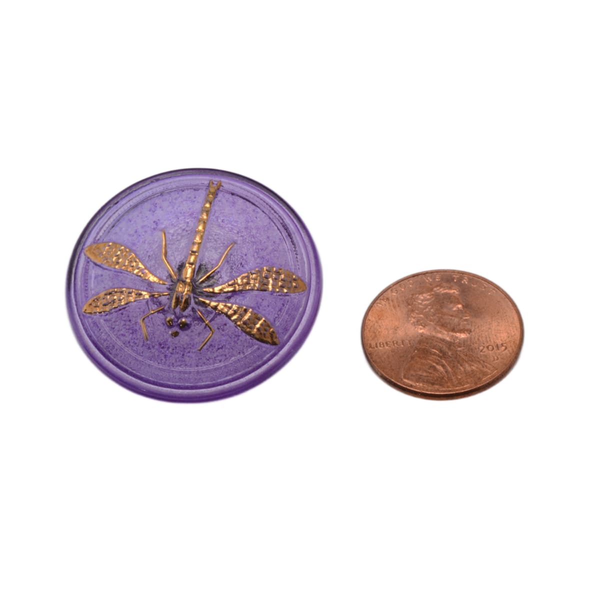 Czech Glass Dragonfly Button 31mm - Purple Lavender with Gold Foil Inlay