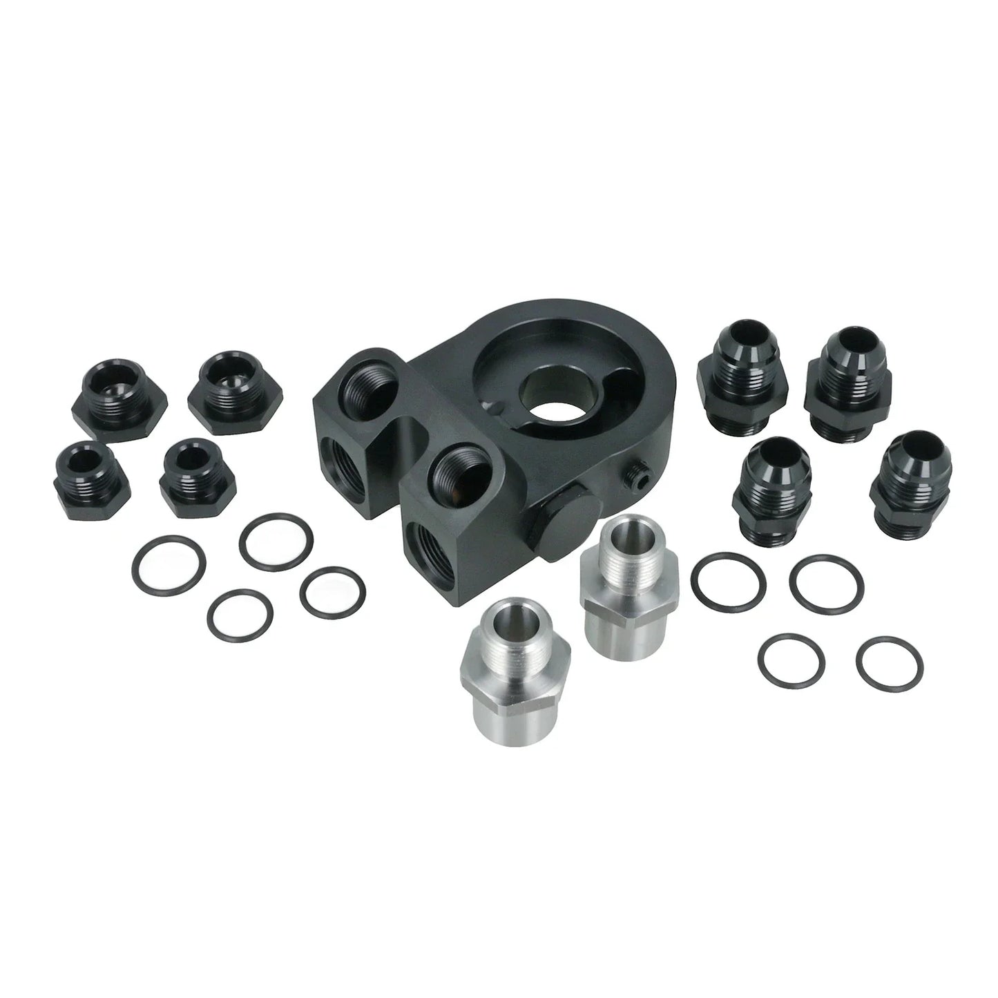 BOOST Products Billet Oil Filter Sandwich Plate Adapter  w/ Thermostat, black anodized