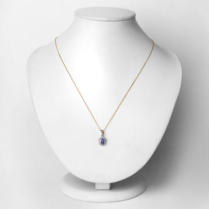 0.86 Carat Genuine Tanzanite and White Diamond 14K Yellow Gold Pendant