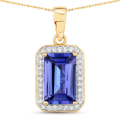 2.15 Carat Genuine Tanzanite and White Diamond 14K Yellow Gold Pendant