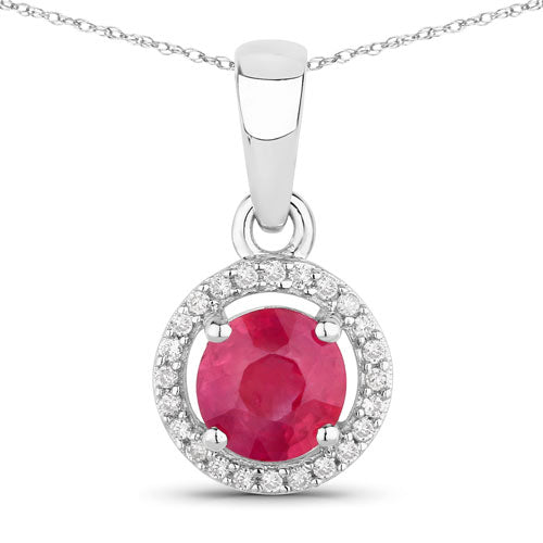 0.62 Carat Genuine Ruby and White Diamond 14K White Gold Pendant