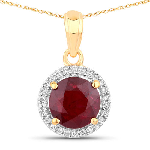 1.49 Carat Genuine Ruby and White Diamond 14K Yellow Gold Pendant