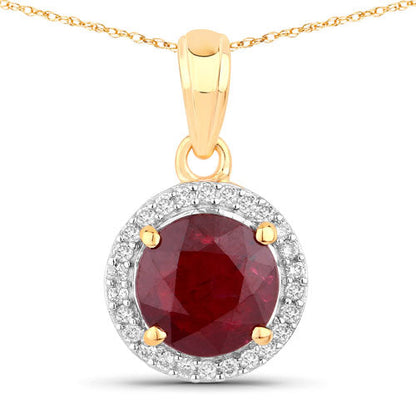 1.49 Carat Genuine Ruby and White Diamond 14K Yellow Gold Pendant