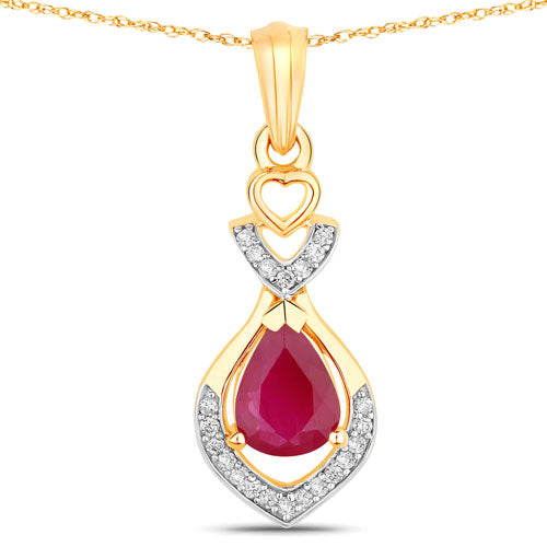 0.86 Carat Genuine Ruby and White Diamond 14K Yellow Gold Pendant