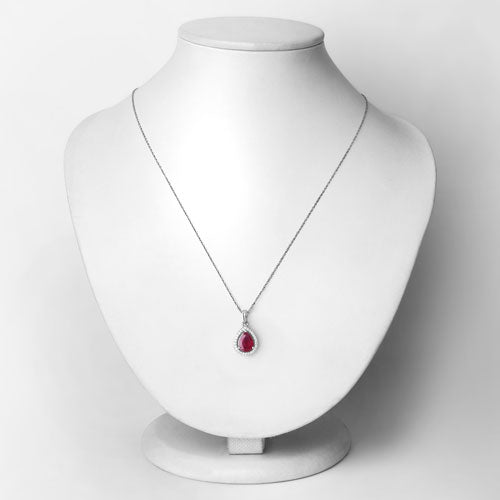 1.61 Carat Genuine Ruby and White Diamond 14K White Gold Pendant