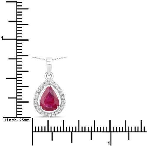 1.61 Carat Genuine Ruby and White Diamond 14K White Gold Pendant