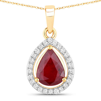 1.61 Carat Genuine Ruby and White Diamond 14K Yellow Gold Pendant