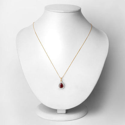 1.61 Carat Genuine Ruby and White Diamond 14K Yellow Gold Pendant