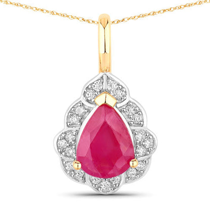 1.29 Carat Genuine Ruby and White Diamond 14K Yellow Gold Pendant