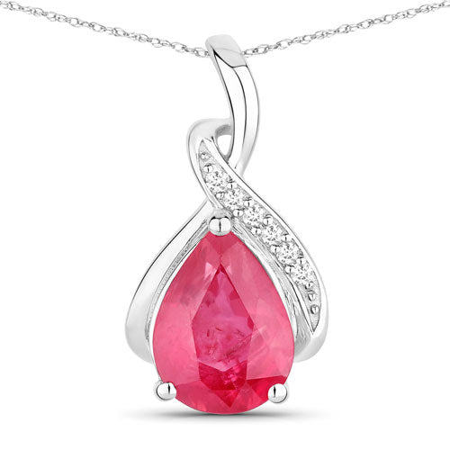 1.98 Carat Genuine Ruby and White Diamond 14K White Gold Pendant