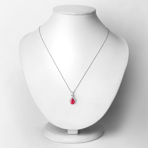 1.98 Carat Genuine Ruby and White Diamond 14K White Gold Pendant
