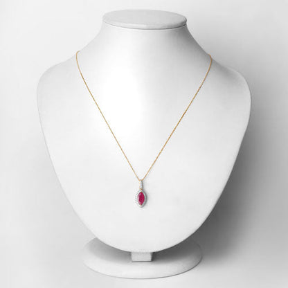 1.60 Carat Genuine Ruby and White Diamond 14K Yellow Gold Pendant