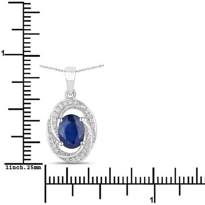 1.71 Carat Genuine Blue Sapphire and White Diamond 14K White Gold Pendant