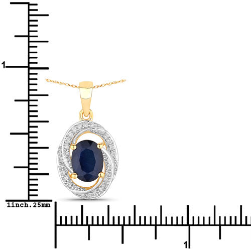 1.71 Carat Genuine Blue Sapphire and White Diamond 14K Yellow Gold Pendant