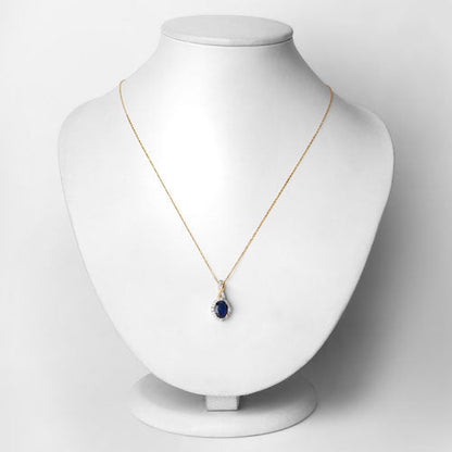 1.72 Carat Genuine Blue Sapphire and White Diamond 14K Yellow Gold Pendant